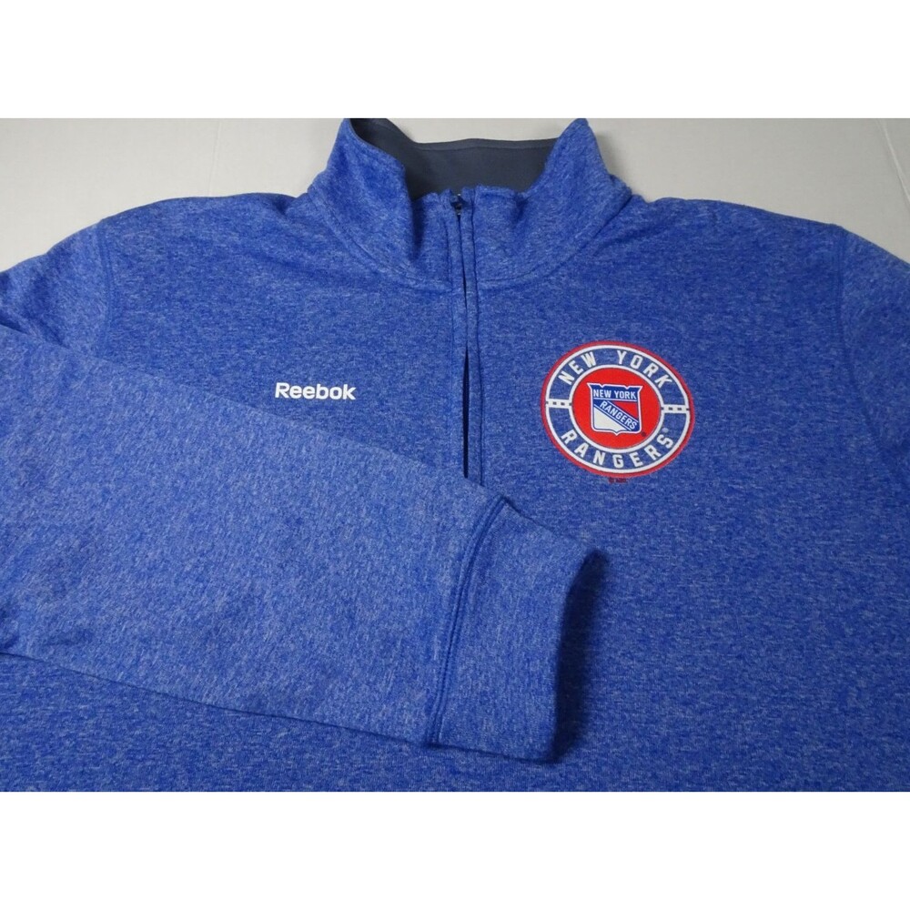 NHL New York Rangers 1/4 Zip Pullover Mens 2XL Reebok Blue Hockey Long Sleeve